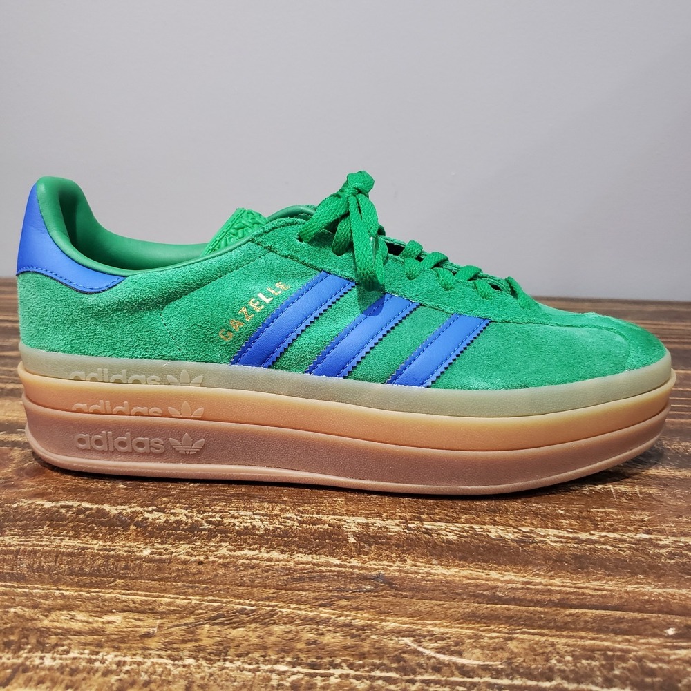 Adidas Gazelle Bold Womens 10 Platform Green Blue IE1370 New Suede Sneakers